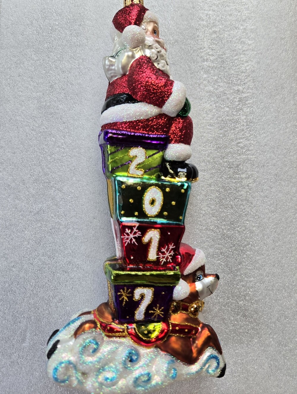 Christopher Radko Christmas Stacked Present Ornament. 2017 Edition 8" Tall.